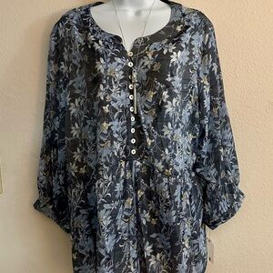 Skye's the Limit Floral Blouse - Blue and Black